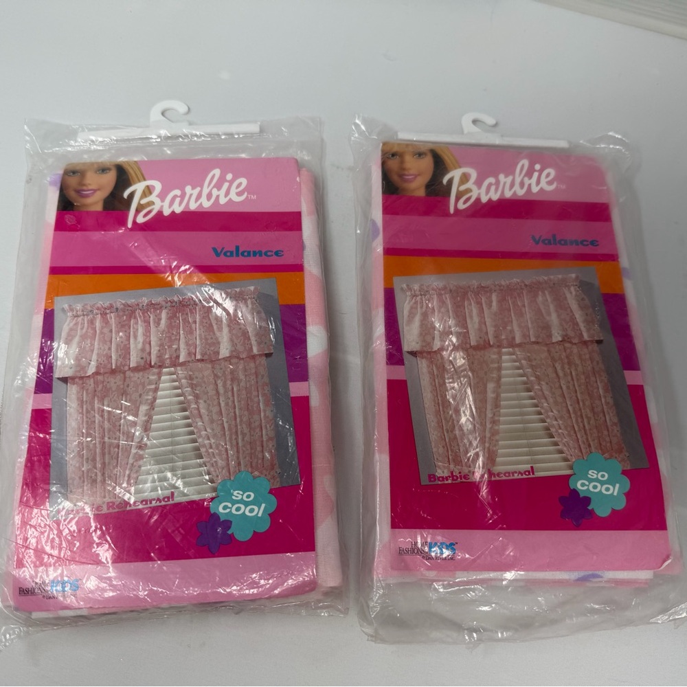 VINTAGE • Barbie • Pink Floral • Valance Curtains • Lot of 2